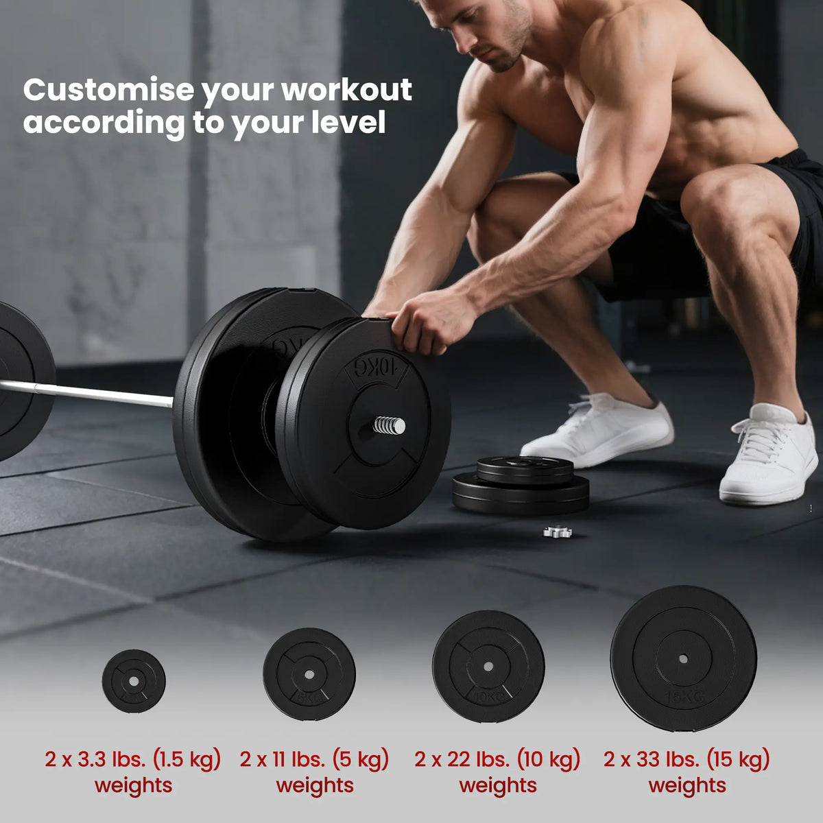 154 lbs Barbell Weight Set, Adjustable Weights, 67" Barbell Bar Dumbbells & Barbells at Gallery Canada