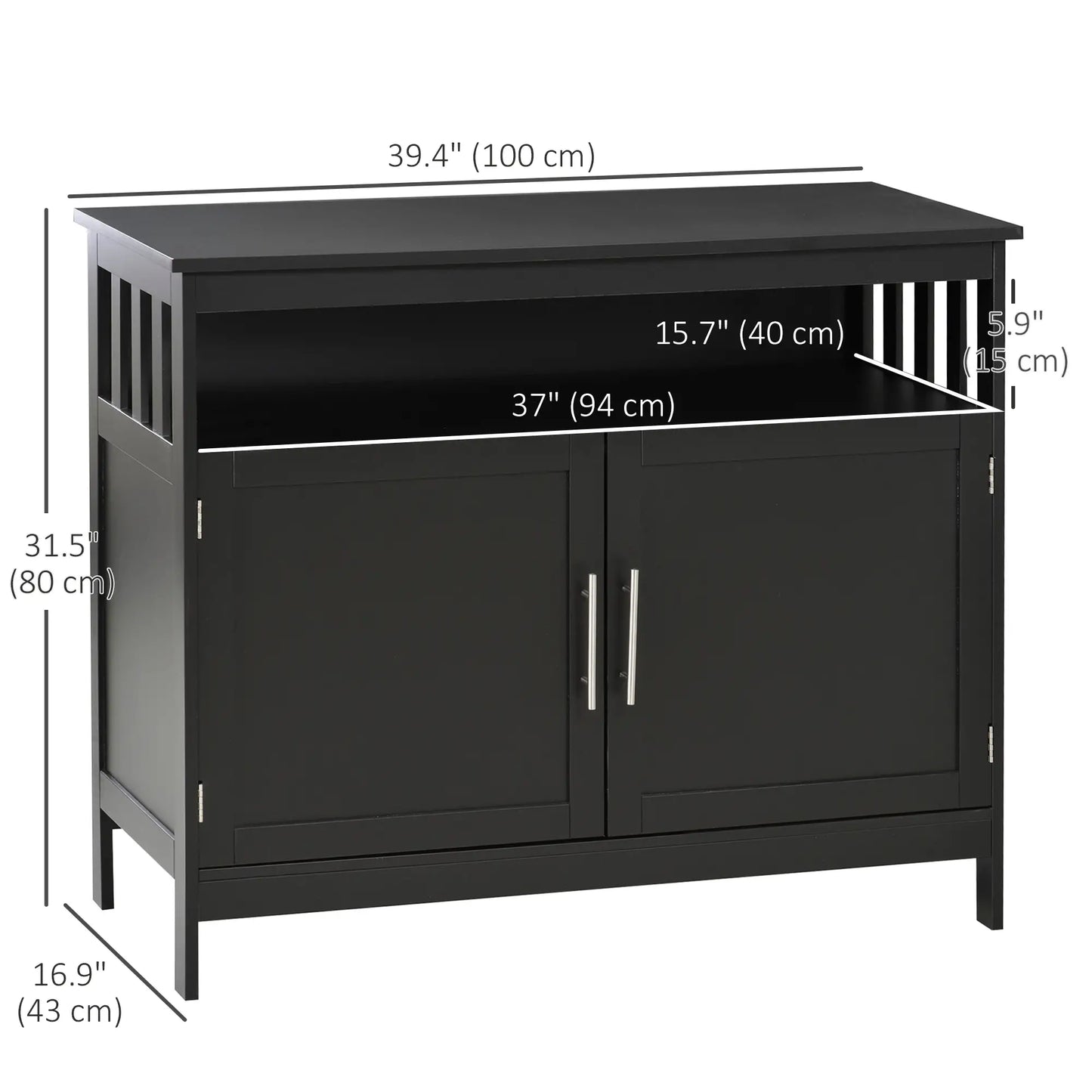 Kitchen Sideboard, Wooden Storage Cabinet, 2-Level Shelf, Black Bar Cabinets at Gallery Canada