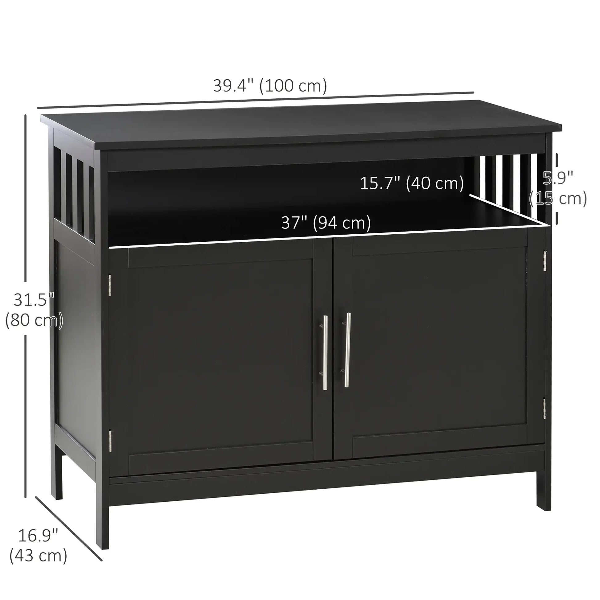 Kitchen Sideboard, Wooden Storage Cabinet, 2-Level Shelf, Black Bar Cabinets at Gallery Canada