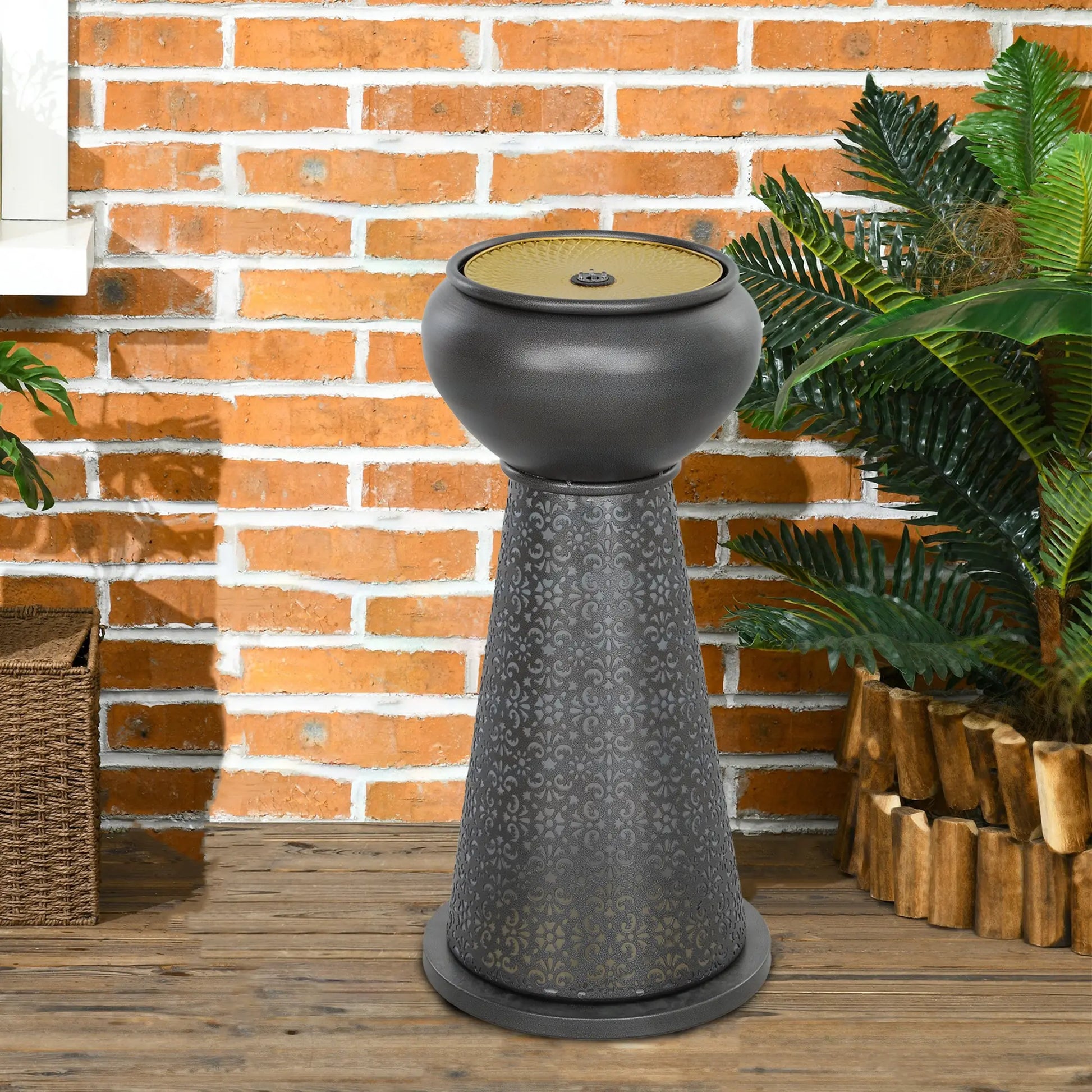 28" Tall Outdoor Water Fountain with LED Lights, Adjustable Flow, Dark Grey, Yellow Water Fountains at Gallery Canada