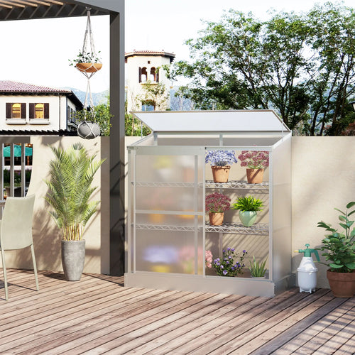 Aluminum Cold Frame Greenhouse, Openable Top, 2 Shelves, Indoor Outdoor