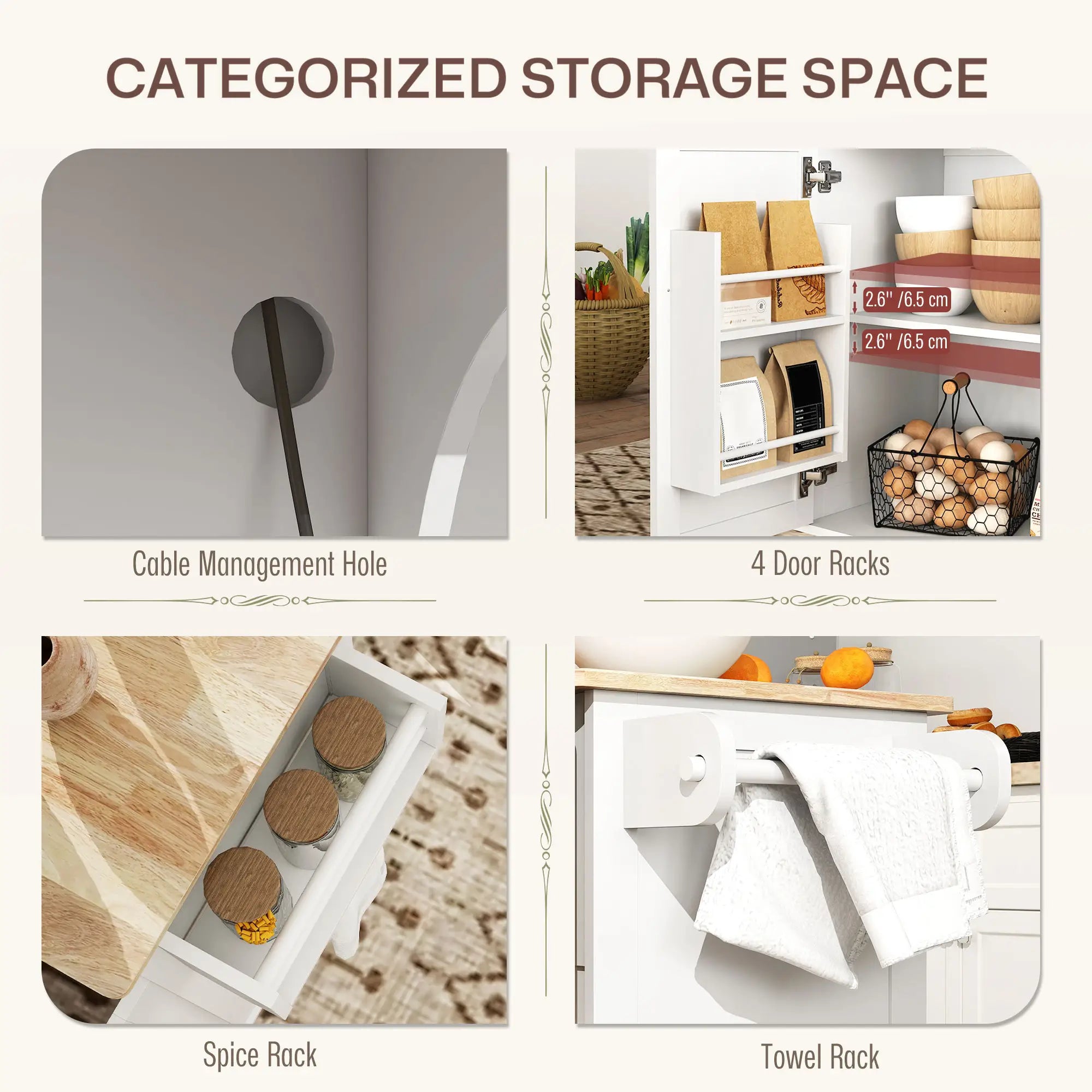 Kitchen Island on Wheels, Drop Leaf, Charging Station, Wood Top, Adjustable Shelf, White Kitchen Islands & Kitchen Carts at Gallery Canada