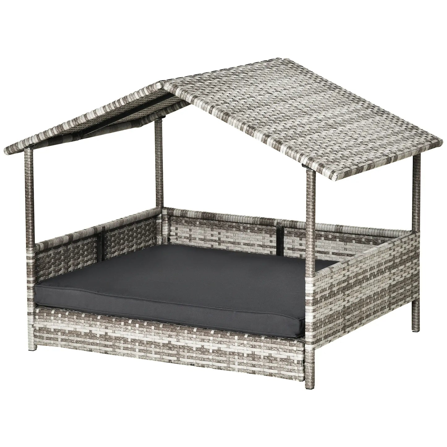 Wicker Pet House Dog Bed for Indoor/Outdoor Rattan Furniture with Cushion Houses, Kennels & Pens Grey at Gallery Canada