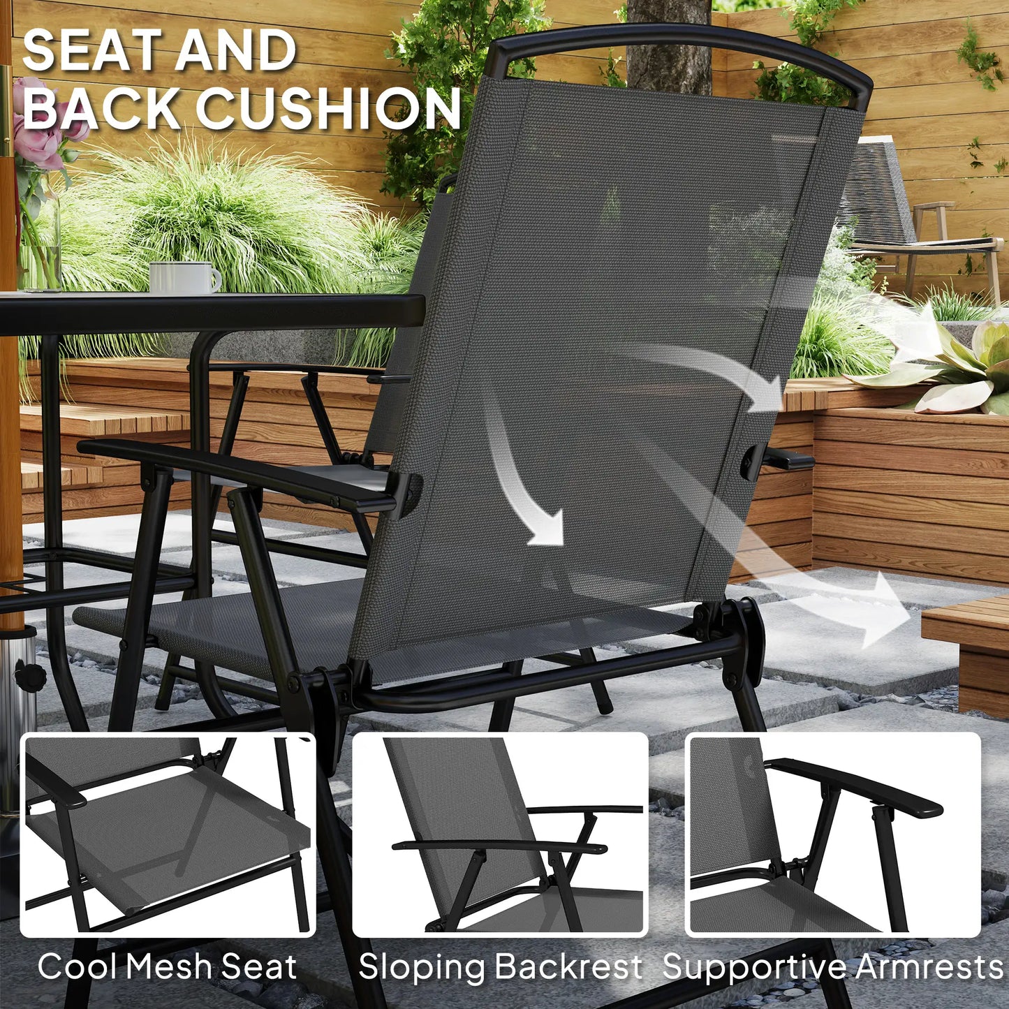 5-Piece Outdoor Dining Set, Glass Top Table, 4 Mesh Chairs, Grey Outdoor Dining Sets at Gallery Canada