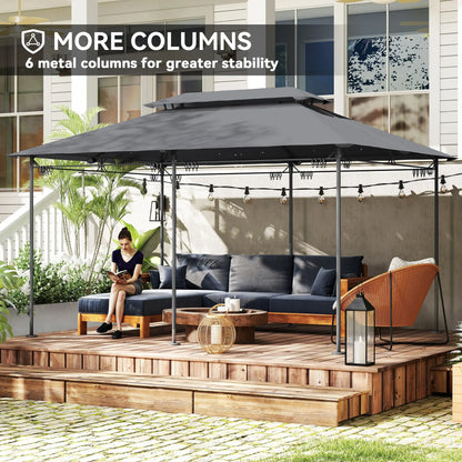 10' x 13' Double Roof Patio Gazebo, Outdoor Gazebo with Curtains, Grey