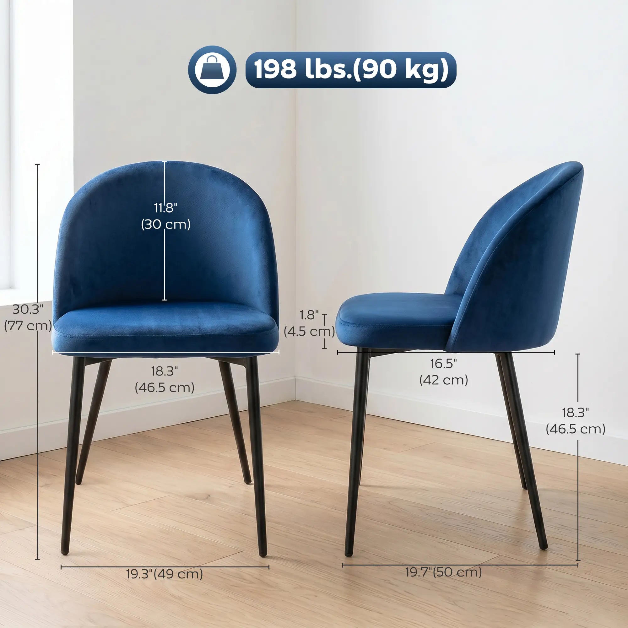 Set of 2 Mid-Back Dining Chairs, Velvet Upholstery, Dark Blue Bar Stools at Gallery Canada