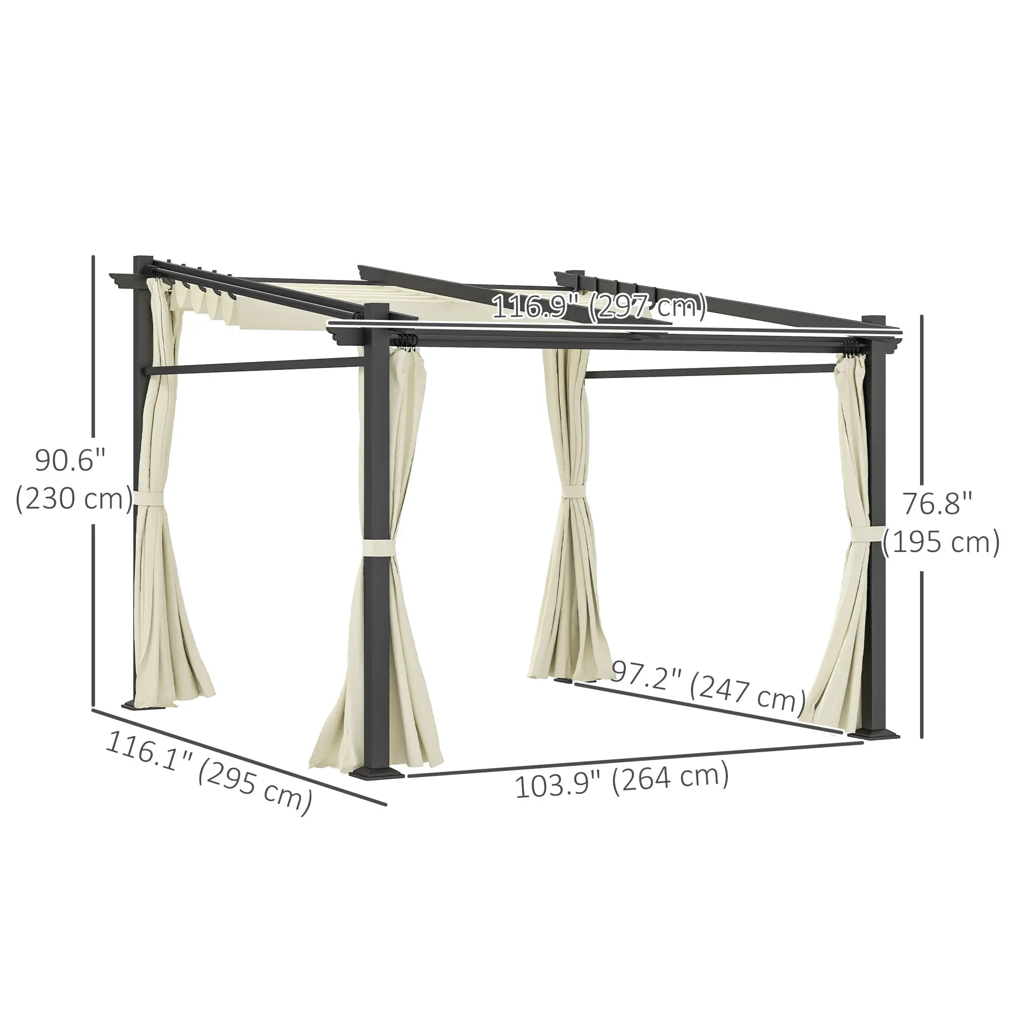 Metal Pergola, Sliding Roof Canopy, Retractable, 10' x 10', Beige Pergolas at Gallery Canada