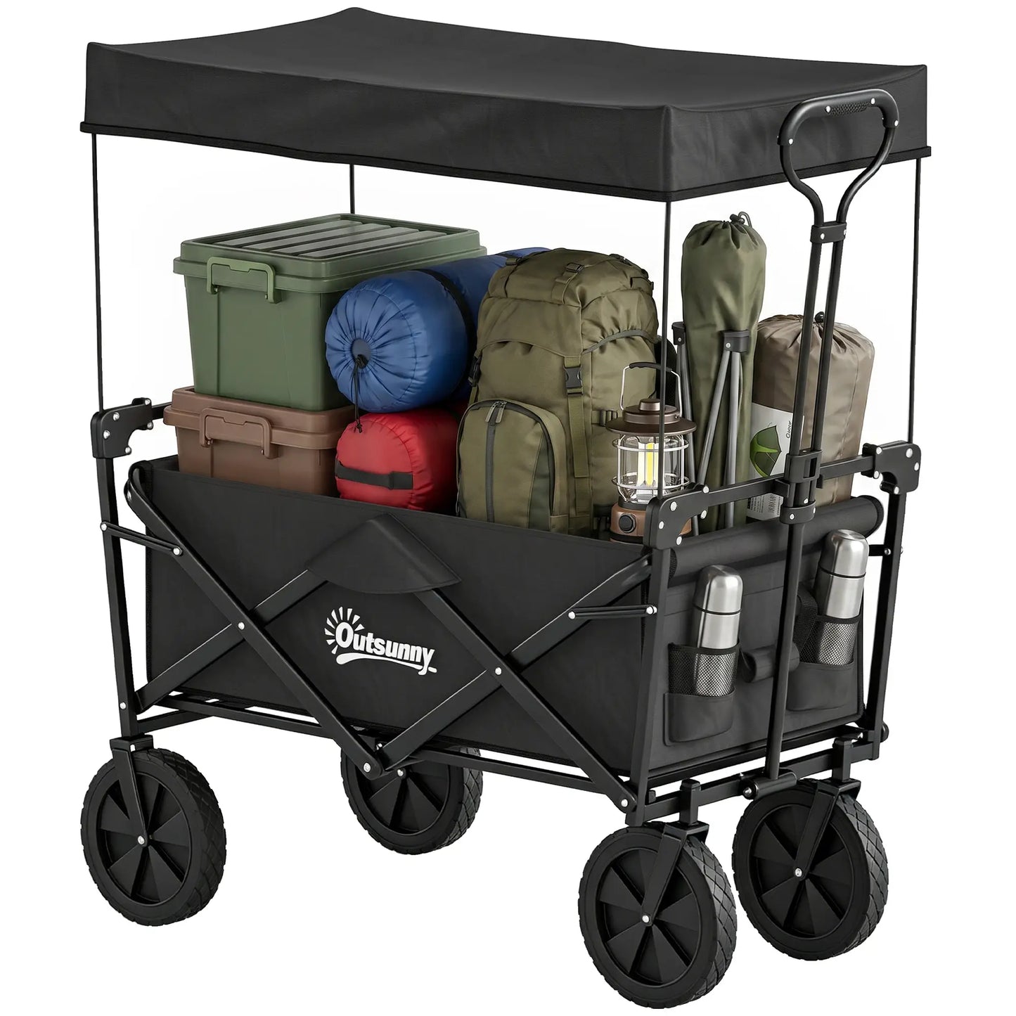 Steel Frame Folding Garden Cart, Collapsible Wagon, Removable Canopy Folding Garden Carts Black at Gallery Canada