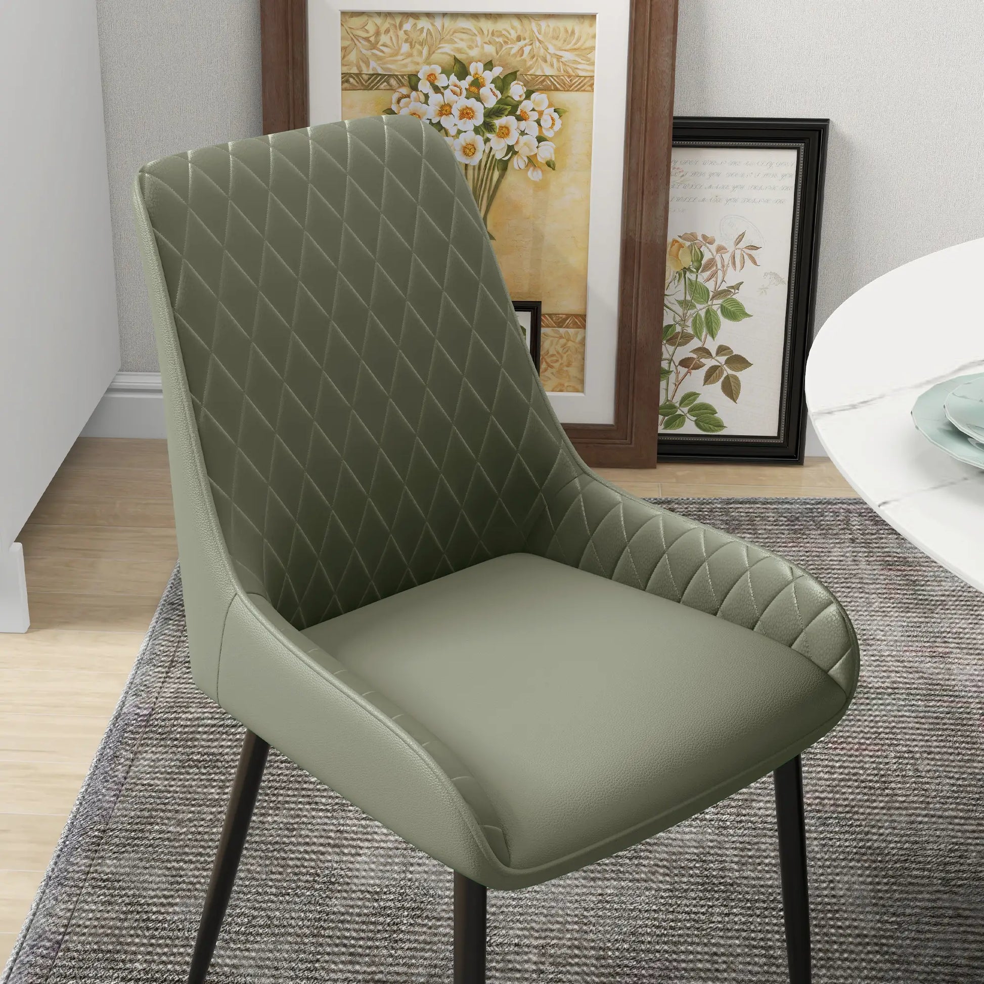 Modern Dining Chairs Set of 2, PU Leather, Metal Legs, Green Dining Chairs at Gallery Canada