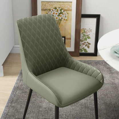 Modern Dining Chairs Set of 2, PU Leather, Metal Legs, Green Dining Chairs at Gallery Canada