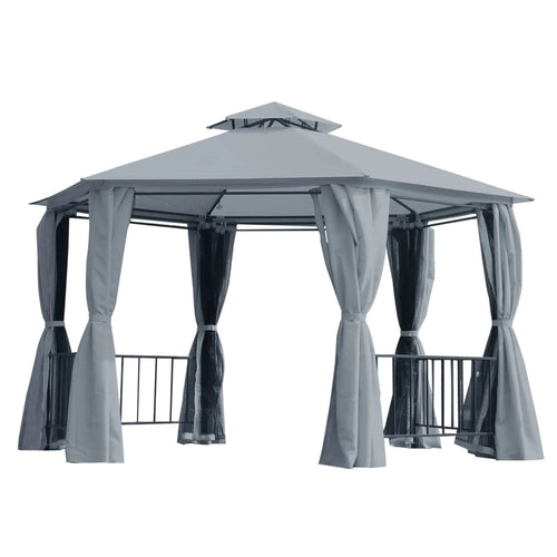 13ft Hexagon Gazebo, Outdoor Canopy Shelter, Netting, Shaded Curtains, Grey
