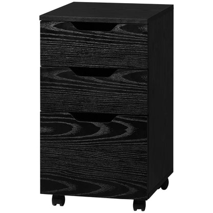 3 Drawer Vertical Filing Cabinet, Mobile Under Desk Storage, Wood Grain, Black Office Cabinets & Cupboards at Gallery Canada