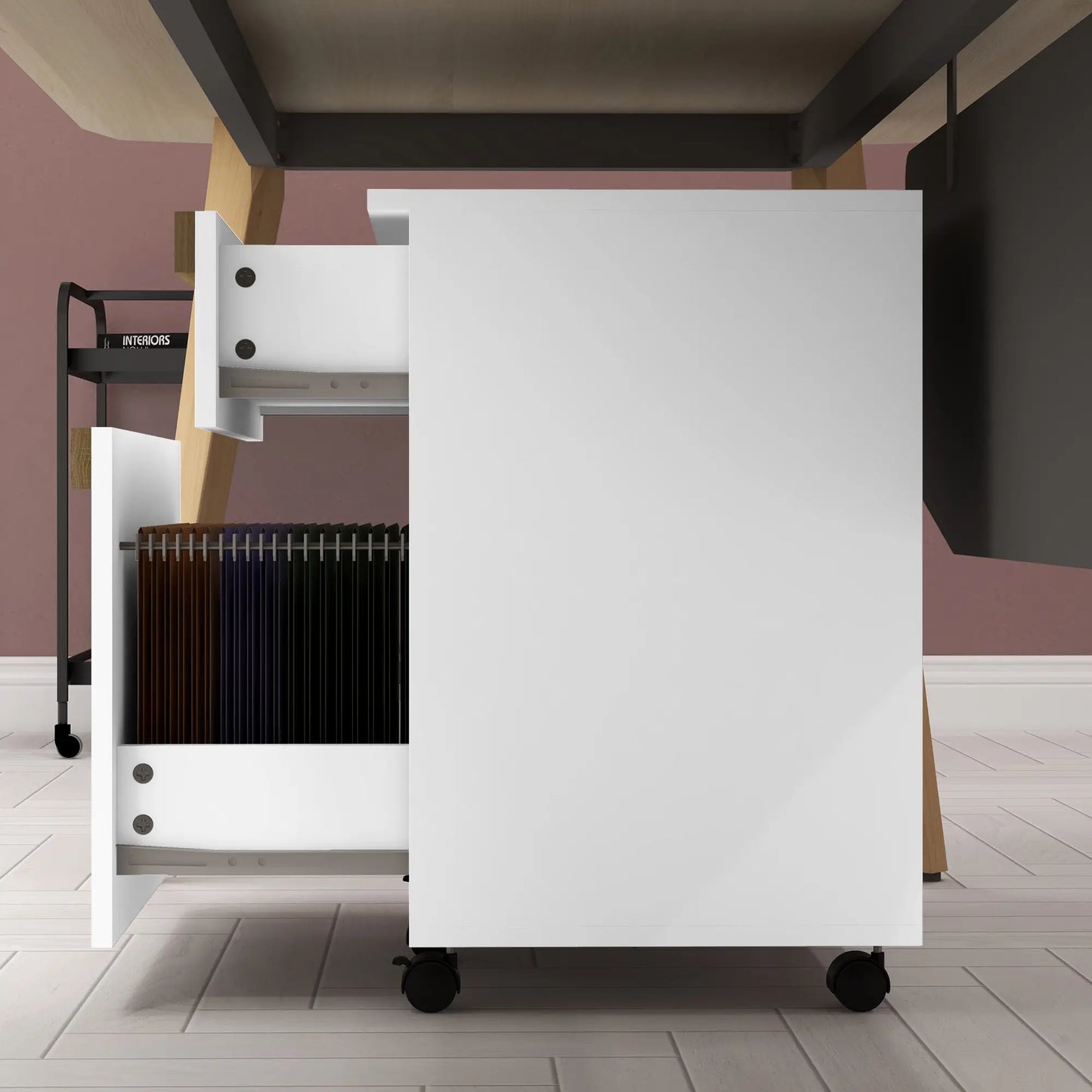 Mobile 2-Drawer Filing Cabinet, 5-Wheel Office Storage, Wood Grain, White Office Cabinets & Cupboards at Gallery Canada