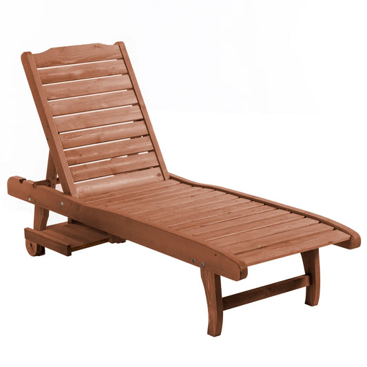Wooden Outdoor Lounge Chair, Adjustable Patio Chaise Recliner, Brown Chaise Loungers Warm Brown at Gallery Canada