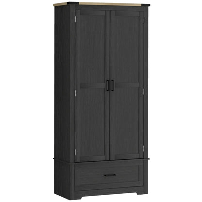 69" Tall Kitchen Pantry Cabinet, 2 Doors, Drawer, Adjustable Shelves, Black Brown Kitchen Pantry Cabinets Black, Brown at Gallery Canada