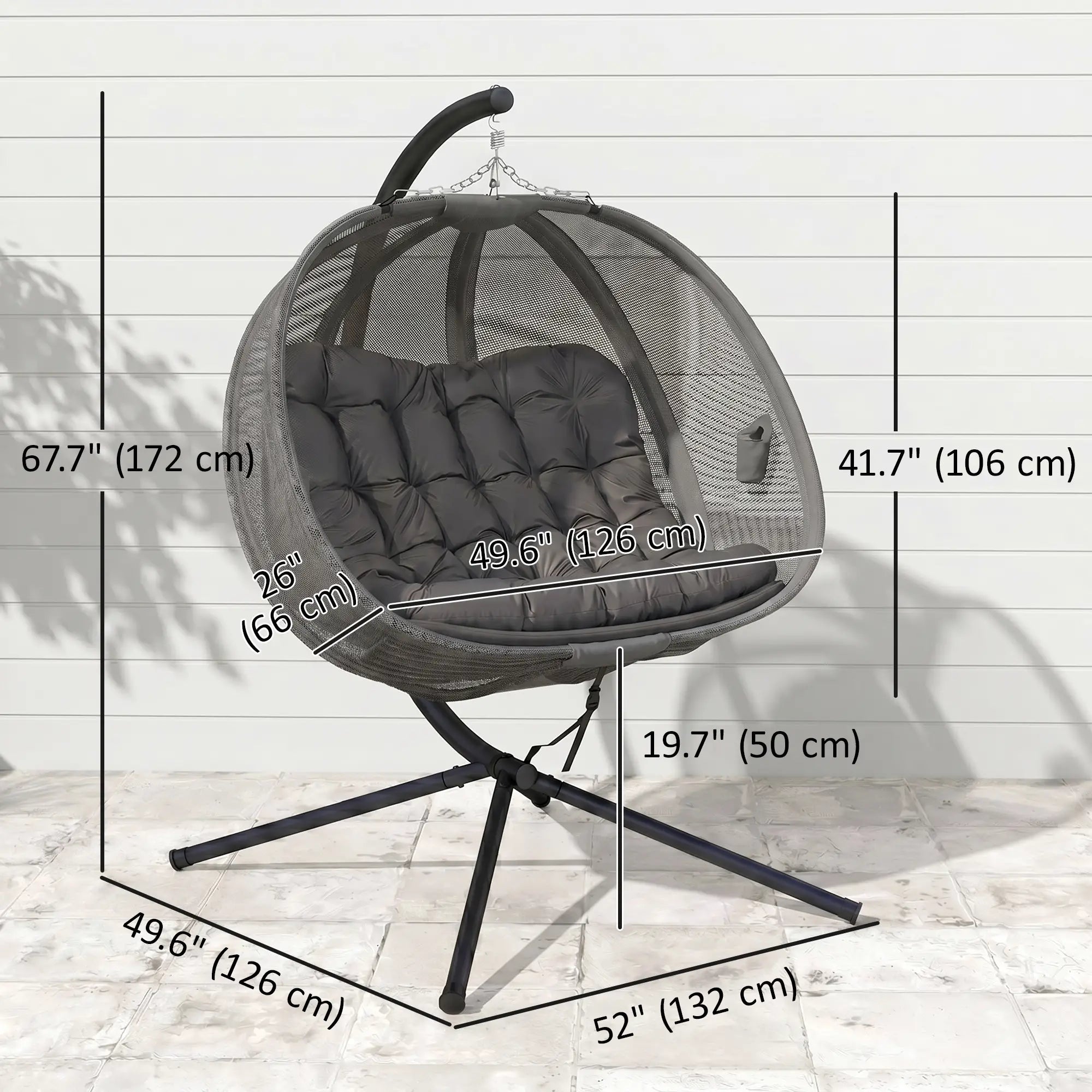 Double Egg Chair with Stand, 2 Person Hanging Swing, Grey Patio Swings with Stand at Gallery Canada