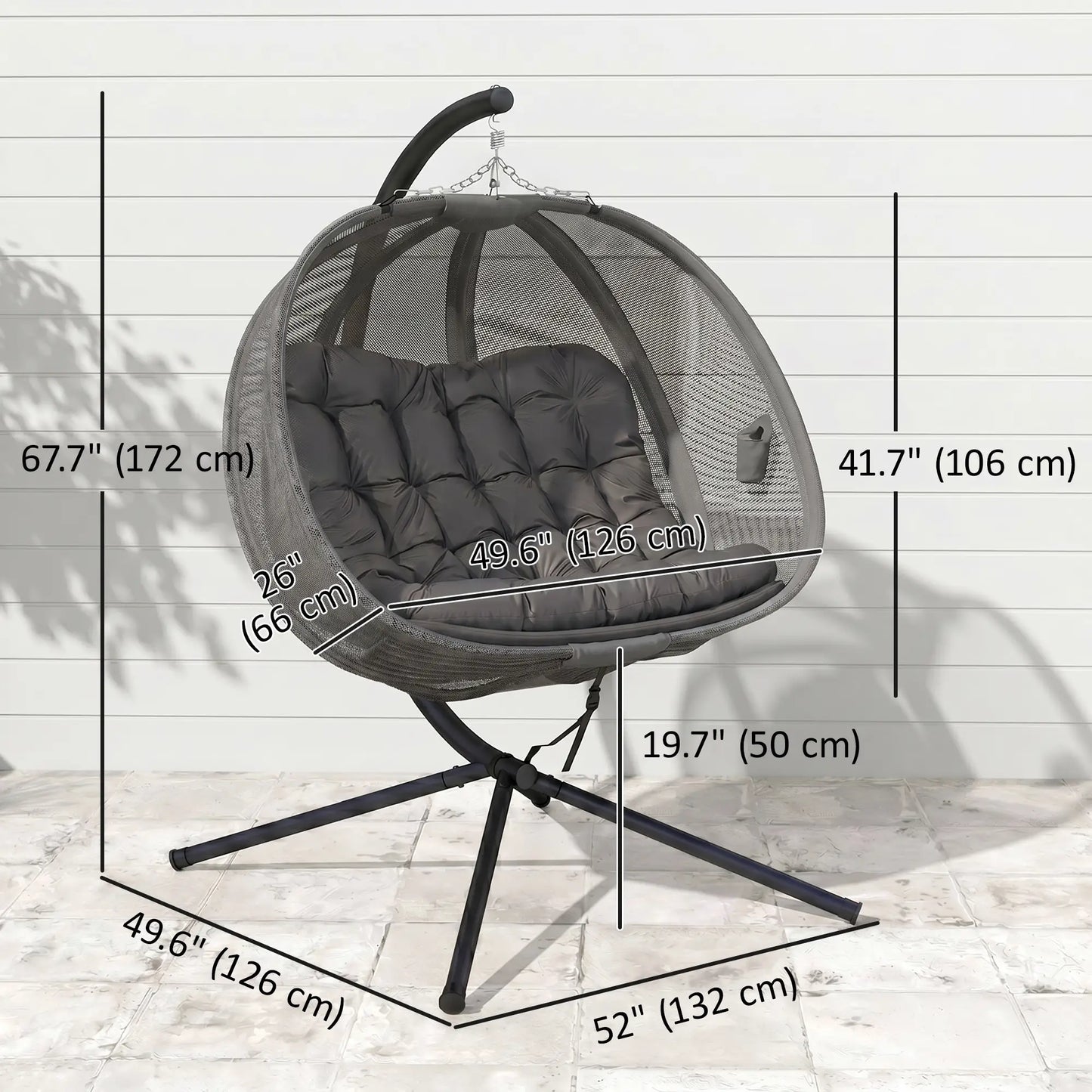 Double Egg Chair with Stand, 2 Person Hanging Swing, Grey Patio Swings with Stand at Gallery Canada