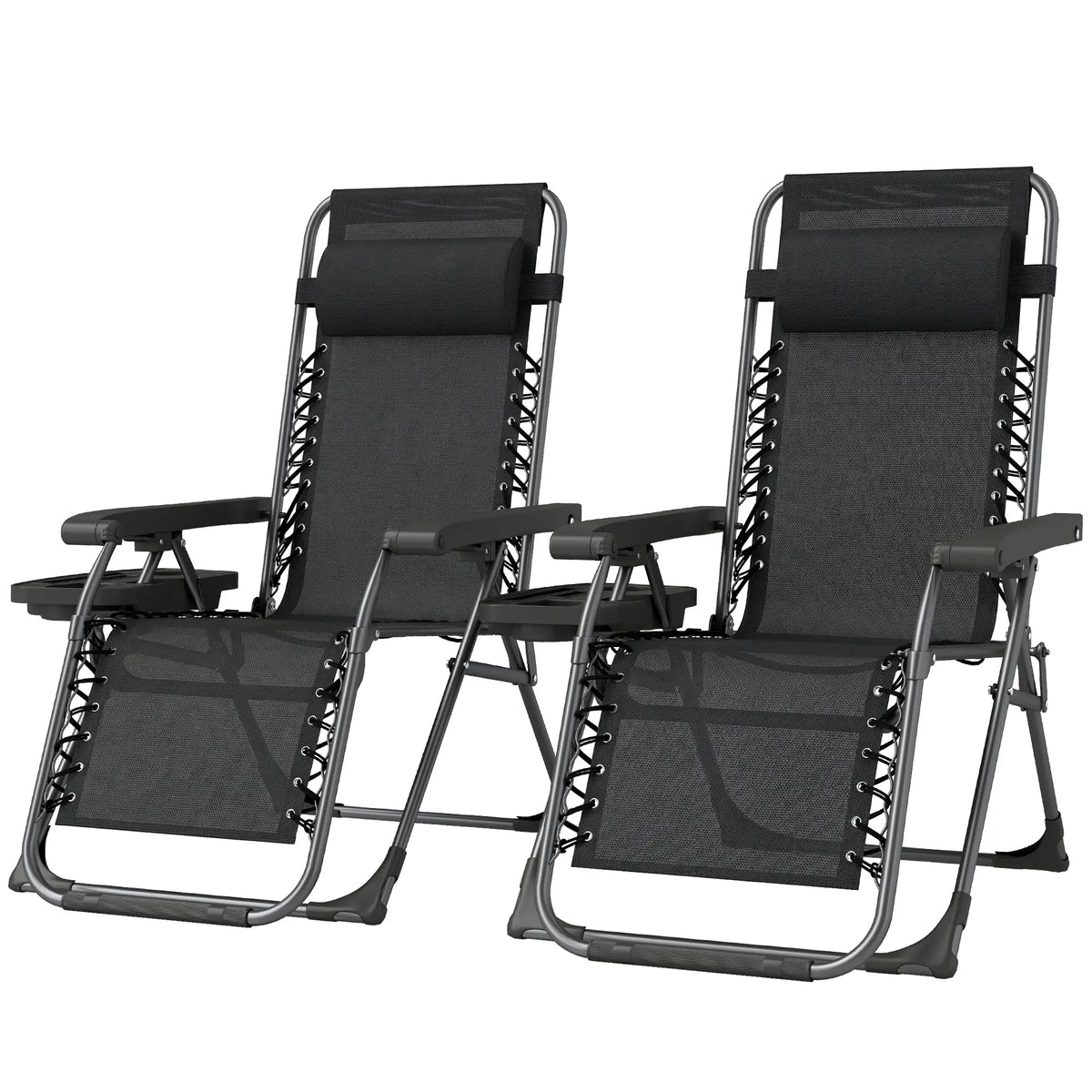 Zero Gravity Chair Set Of 2, Folding Reclining Outdoor Lounge Chair, Black Lounger Chairs Black at Gallery Canada