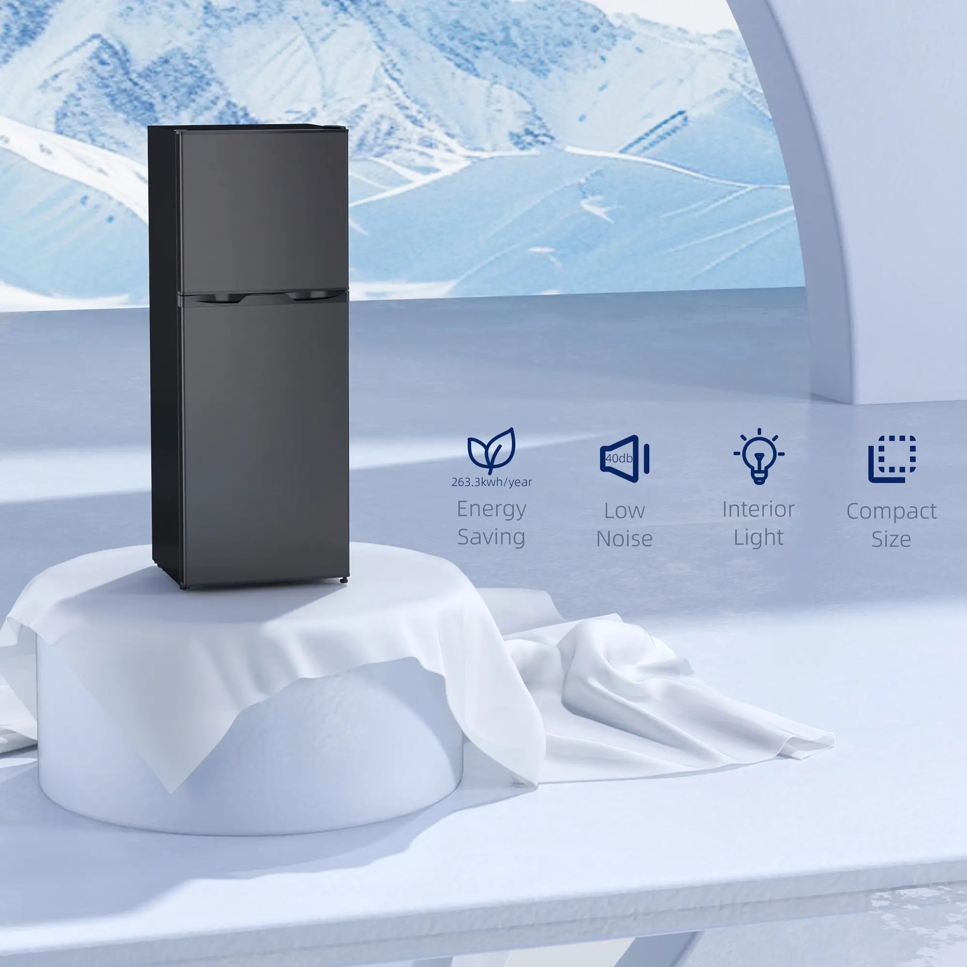 Double Door Mini Fridge, 4.6 Cu.Ft, Freezer, Thermostat, Black Small Kitchen Appliances at Gallery Canada