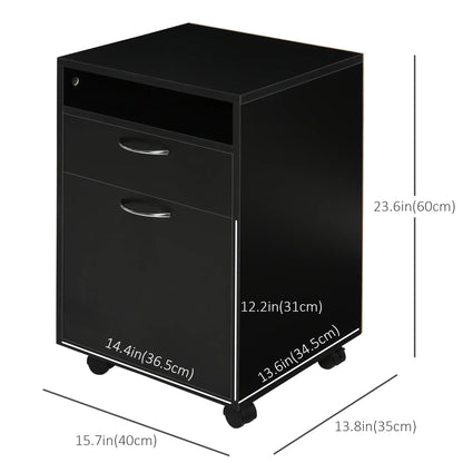 24" Small Filing Cabinet, Open Compartment, Drawer, Wheels, Black Office Cabinets & Cupboards at Gallery Canada