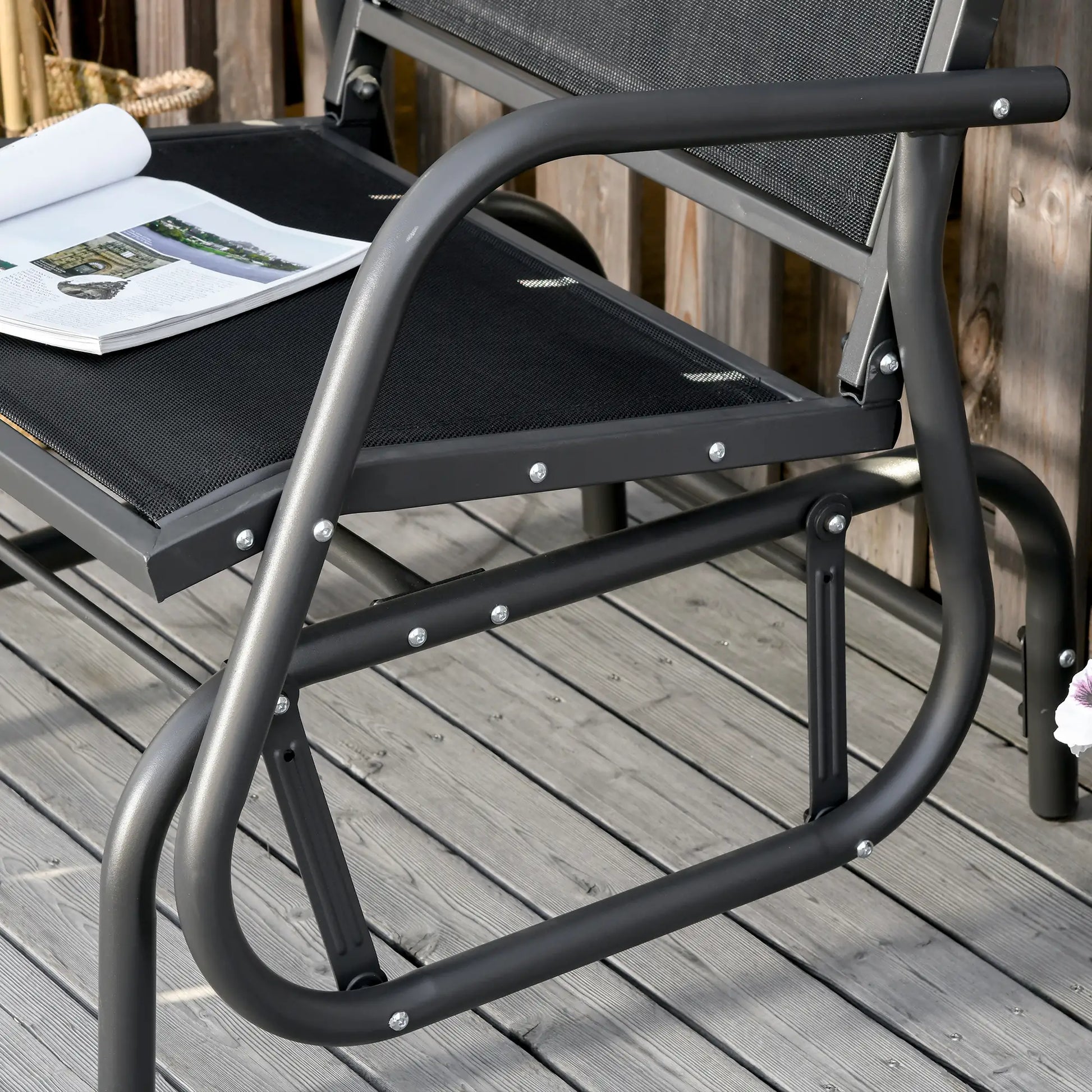 Patio Glider, Breathable Mesh Seat, Metal Frame, Black Outdoor Gliders at Gallery Canada