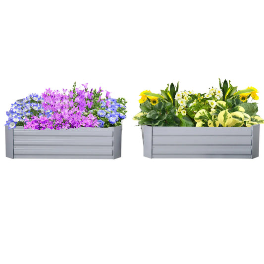 39" x 39" x 12" Raised Garden Bed Set, Elevated Planter Box, Galvanized Steel Frame, Grey Galvanized Planter Boxes Grey at Gallery Canada