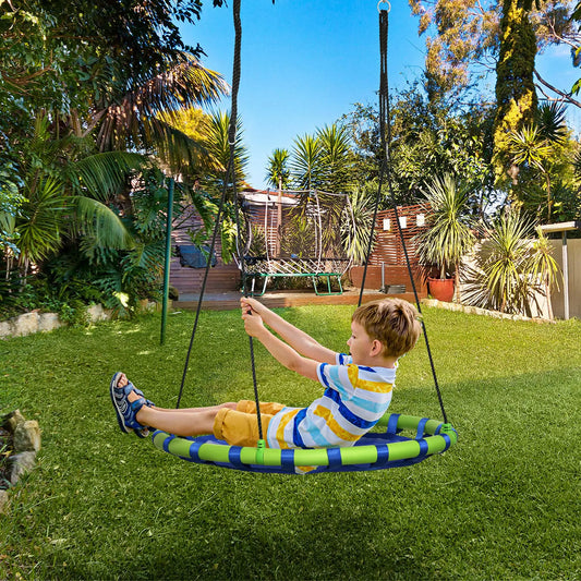 40 Inch Saucer Tree Swing, Adjustable Ropes, Steel Frame, 330lbs Capacity, Blue Gym Sets & Swings Blue, Green, Black at Gallery Canada