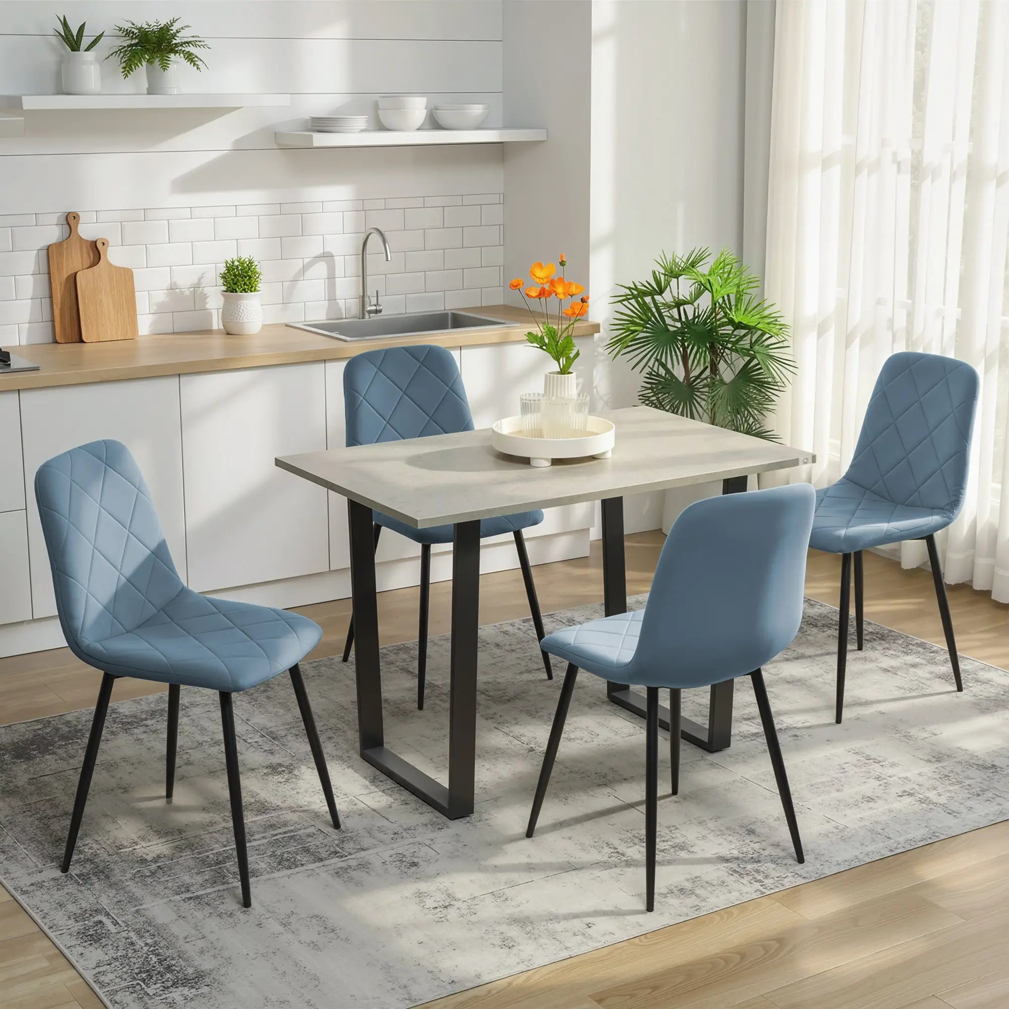 Upholstered Dining Chairs Set of 4, Steel Legs, Modern Kitchen, Light Blue Dining Chairs at Gallery Canada