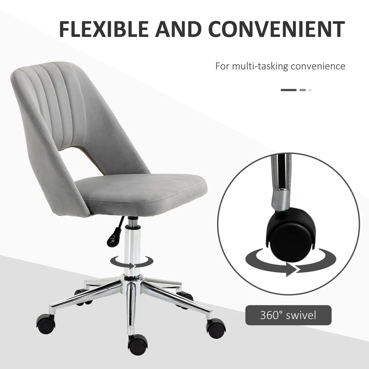 Velvet Swivel Office Chair, Scallop Back, Grey Task Chairs at Gallery Canada