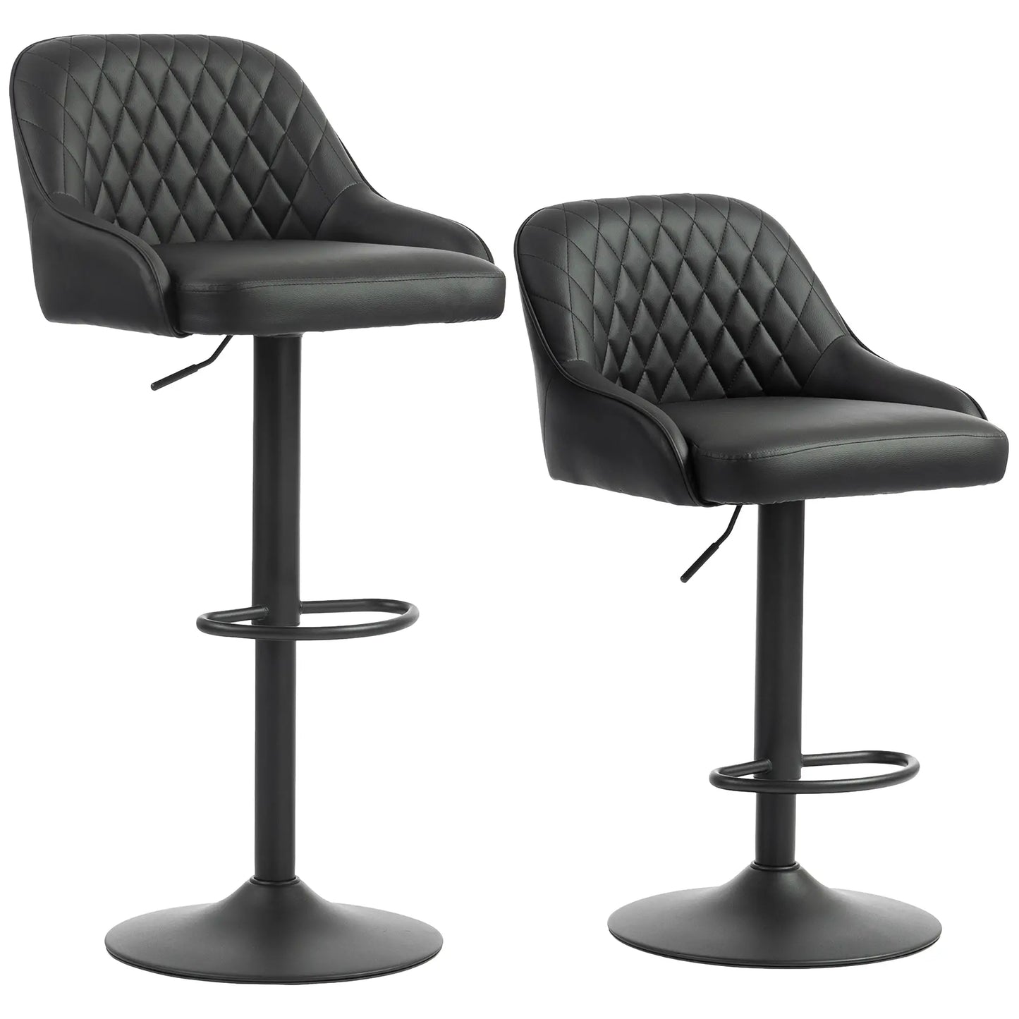 Adjustable Swivel Bar Stools With Backrest, Set Of 2, Black