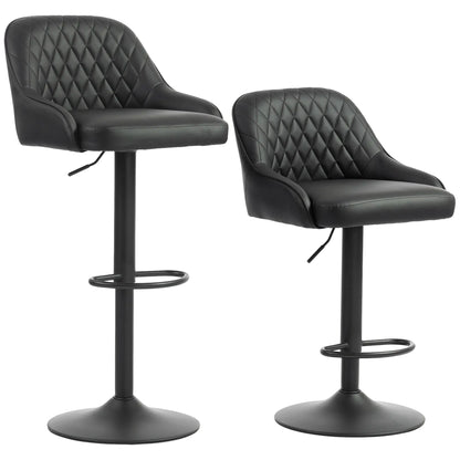 Adjustable Swivel Bar Stools With Backrest, Set Of 2, Black