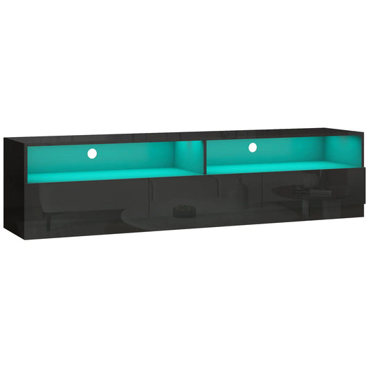 LED Lighted TV Stand for 75", Storage Drawers, High Gloss Black, Black TV Stands High Gloss Black at Gallery Canada
