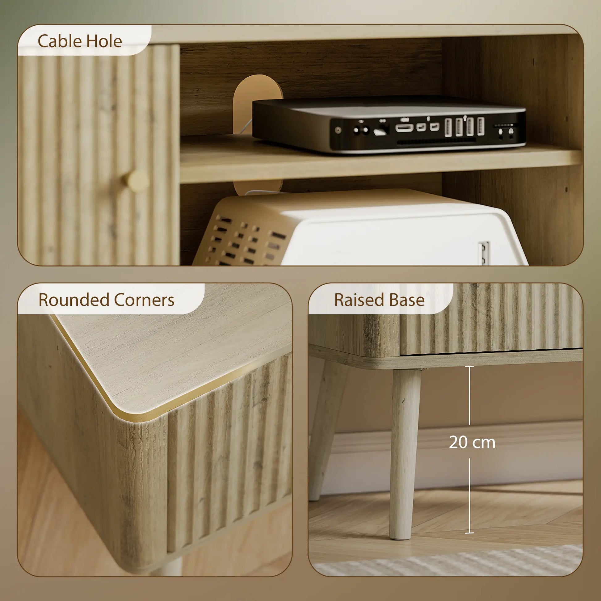 TV Stand for 65 Inch TV, Adjustable Shelves, Pine Wood Legs, Oak TV Stands at Gallery Canada