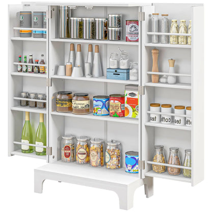 44" Storage Cabinet, 2-Door Kitchen Pantry, 4-Tier Shelving, 8 Spice Racks