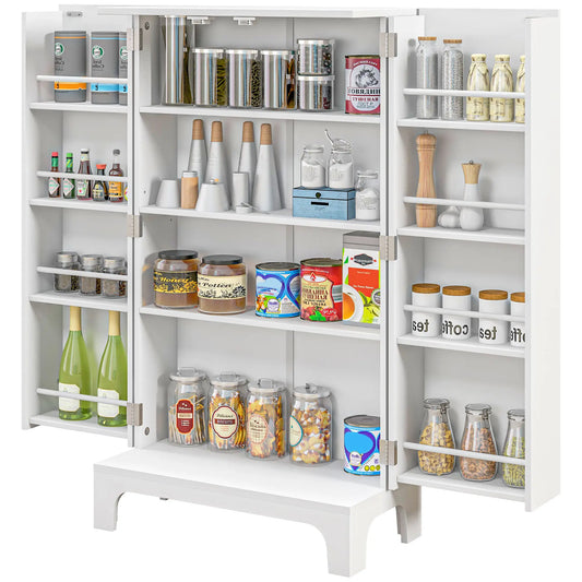 44" Storage Cabinet, 2-Door Kitchen Pantry, 4-Tier Shelving, 8 Spice Racks Kitchen Pantry Cabinets White, Natural at Gallery Canada