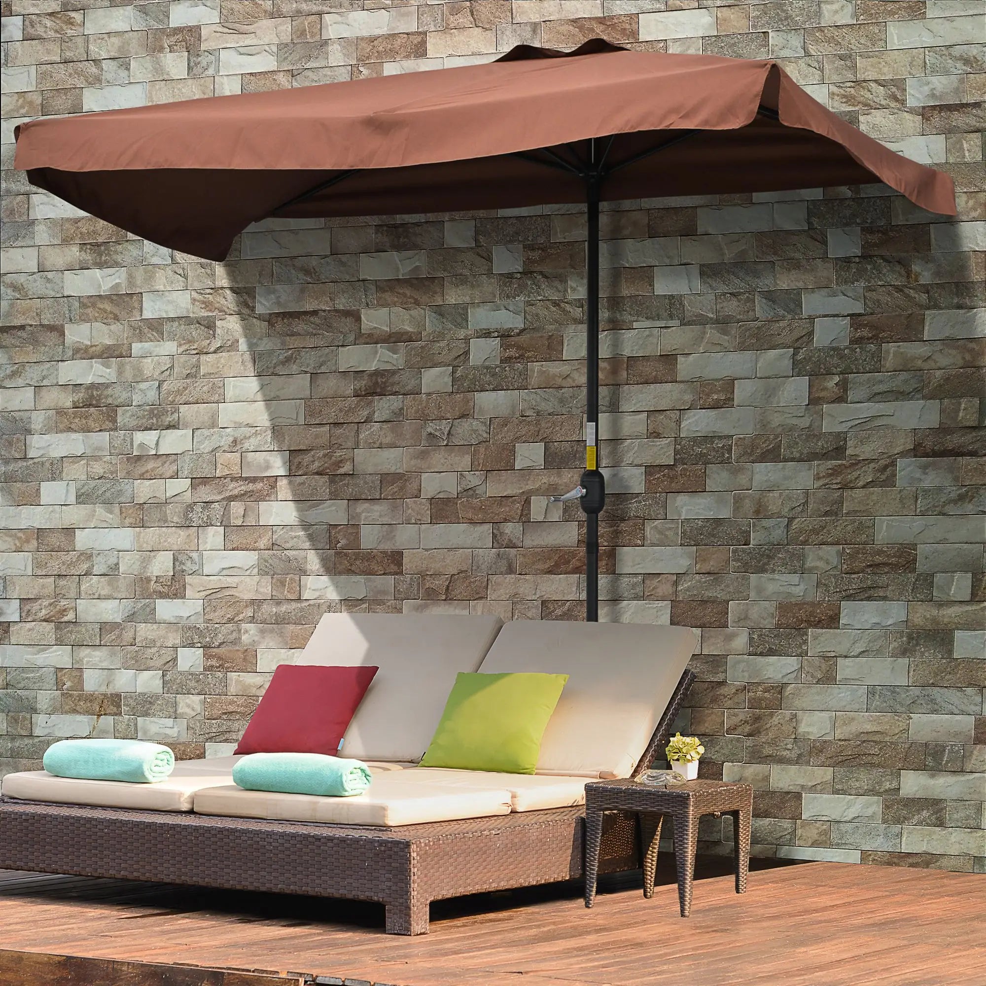 7.5ft Half Umbrella, Crank Handle, Top Vent, Coffee Sun Umbrellas at Gallery Canada