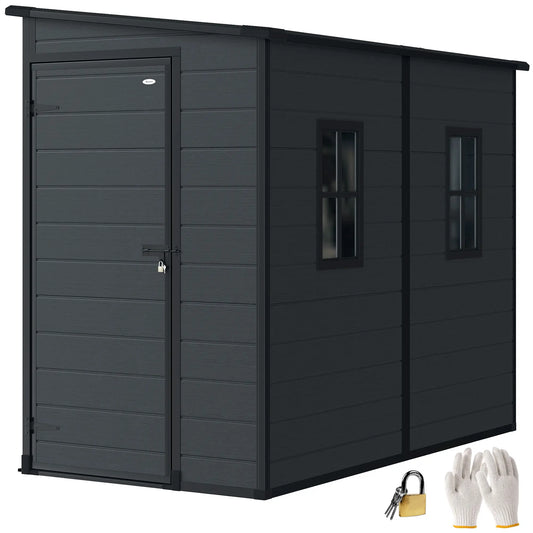 4.3' x 8' Dark Grey Outdoor Storage Shed With Floor, Lockable Doors, Dark Grey Sheds Dark Grey, Black at Gallery Canada