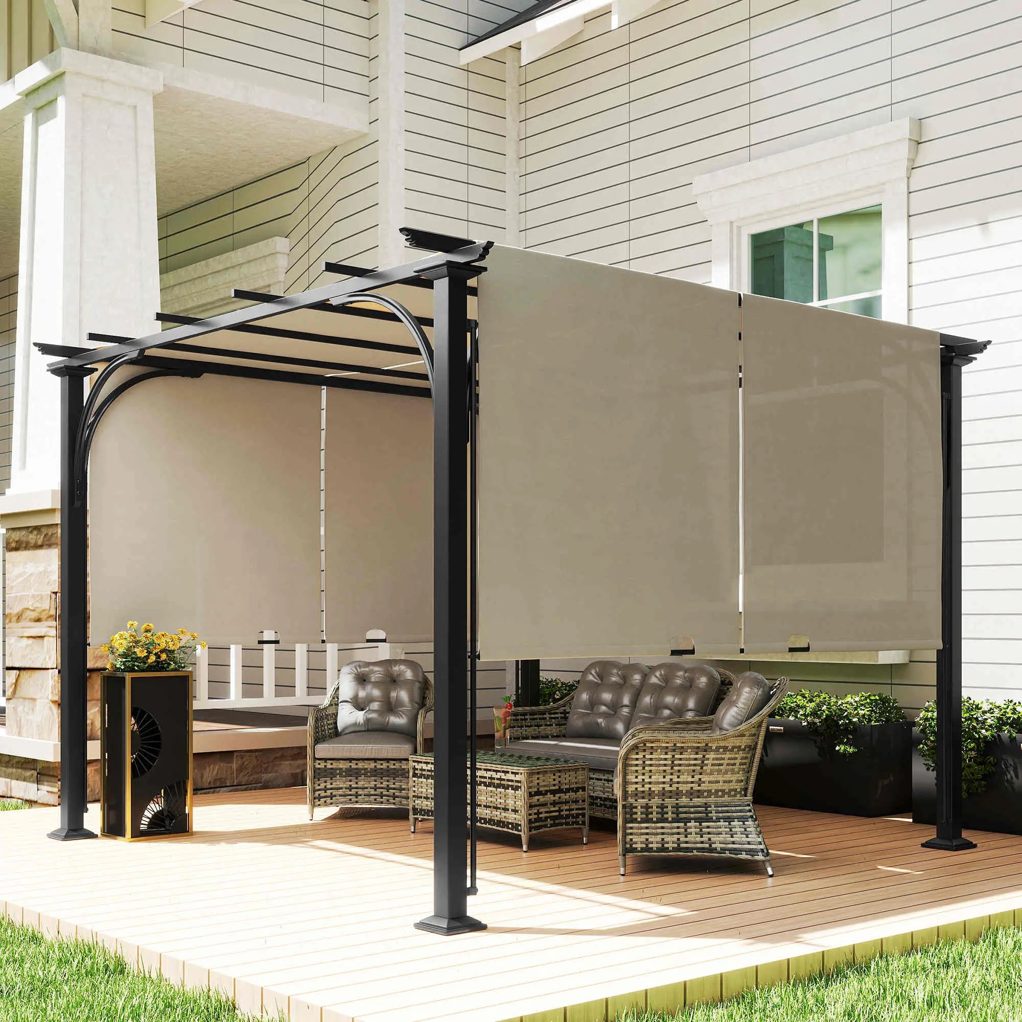 10' x 10' Outdoor Pergola, Steel Frame, Beige Pergolas at Gallery Canada