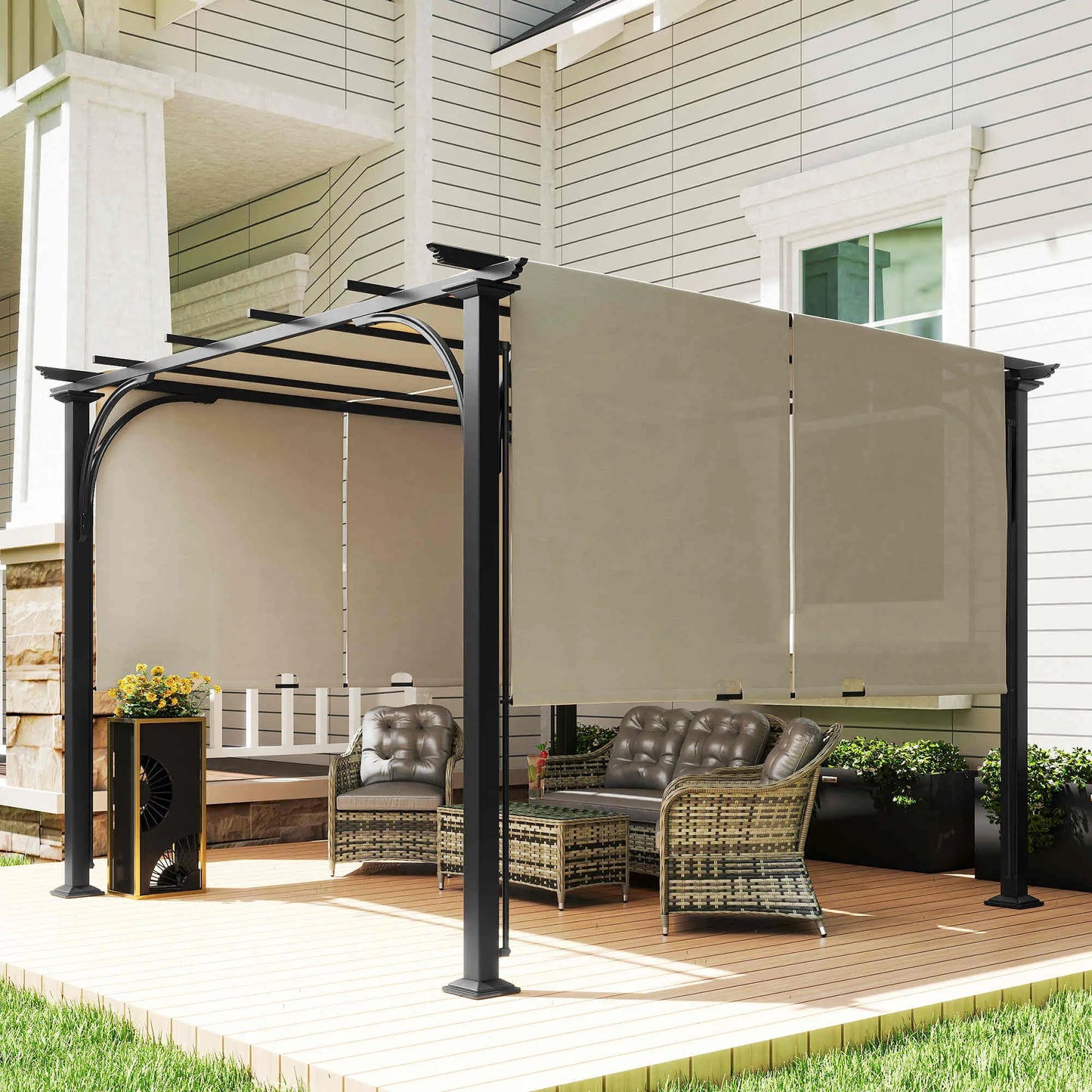 10' x 10' Outdoor Pergola, Steel Frame, Beige Pergolas at Gallery Canada