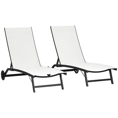 Outdoor Lounge Chair Set, 2, Breathable Mesh, Wheels, Cream White Lounger Chairs at Gallery Canada