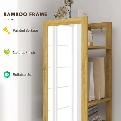 66" x 14" Standing Mirror, 6-Tier Shelf, Full Body Floor Mirror, Nature Wood Bathroom Cabinets at Gallery Canada