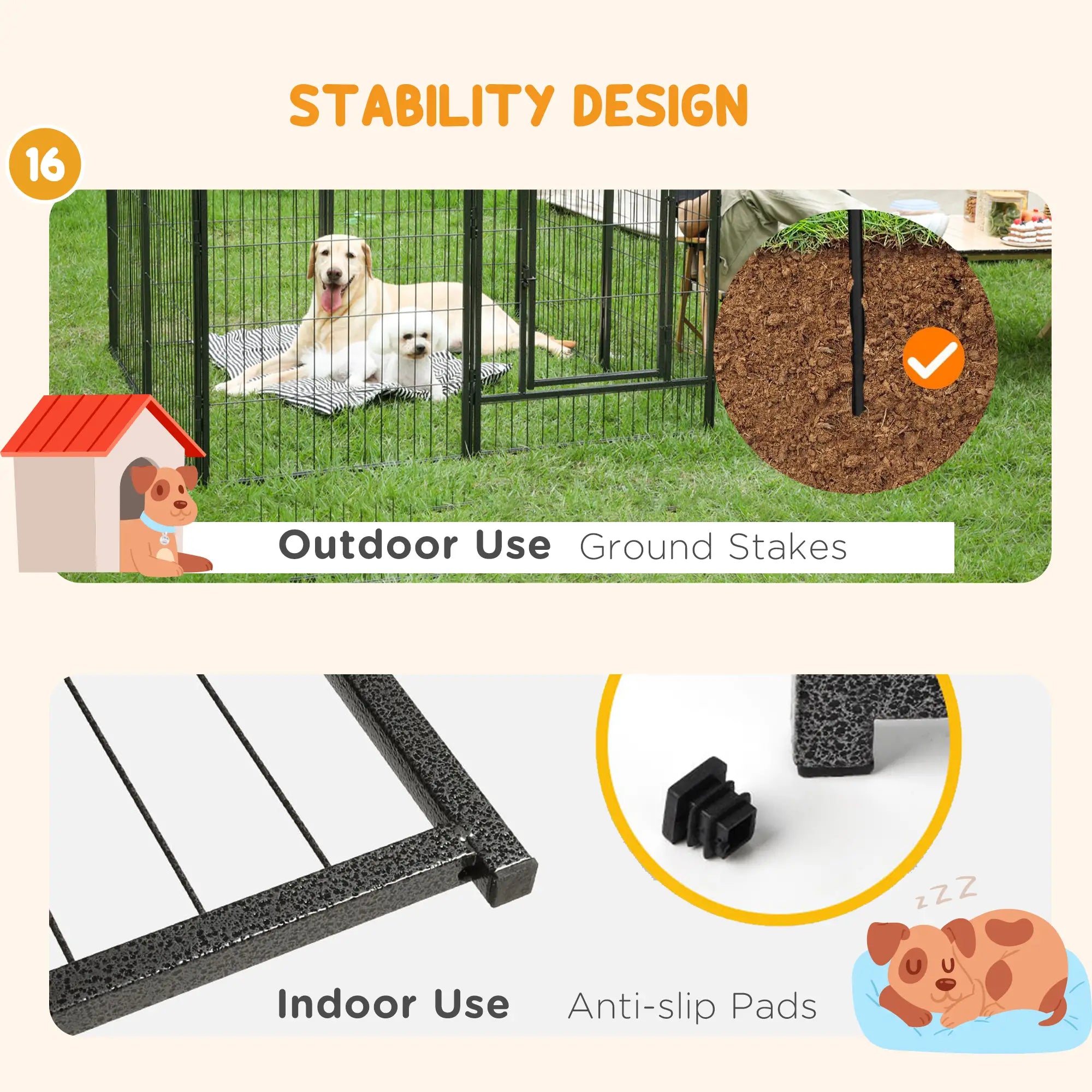 Heavy Duty Dog Playpen, 16 Panels, 2 Doors, 23.5