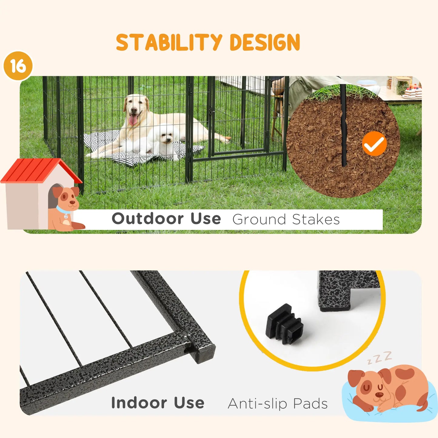 Heavy Duty Dog Playpen, 16 Panels, 2 Doors, 23.5" Height Houses, Kennels & Pens at Gallery Canada
