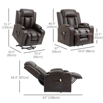 Electric Power Lift Chair, PU Leather Recliner Sofa with Footrest, Remote Control and Cup Holders, Brown Electric Power Lift Chairs at Gallery Canada