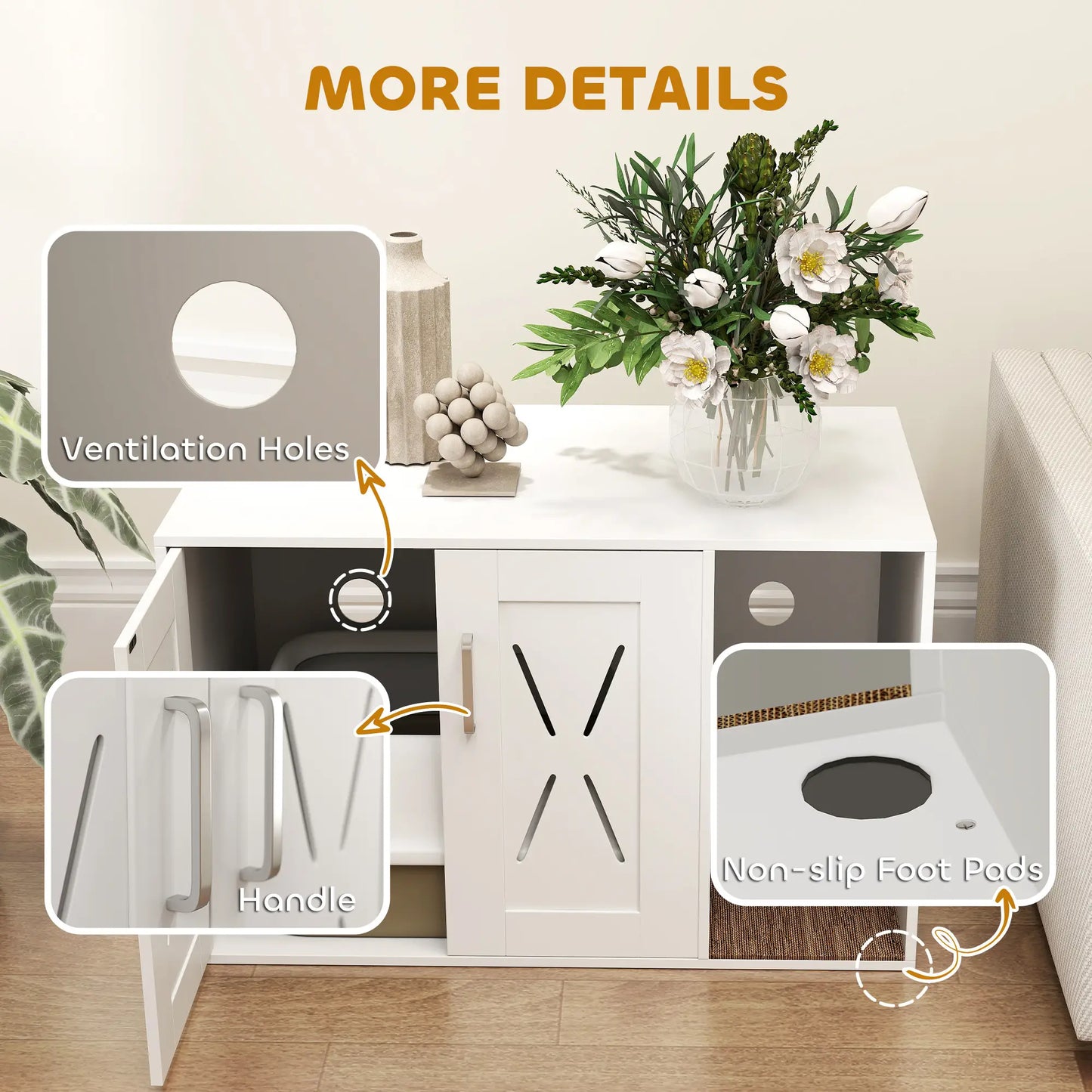 Hidden Cat Litter Box Enclosure with Scratching Board, 31.5" x 19" x 20", White Cat Litter Box Enclosures at Gallery Canada