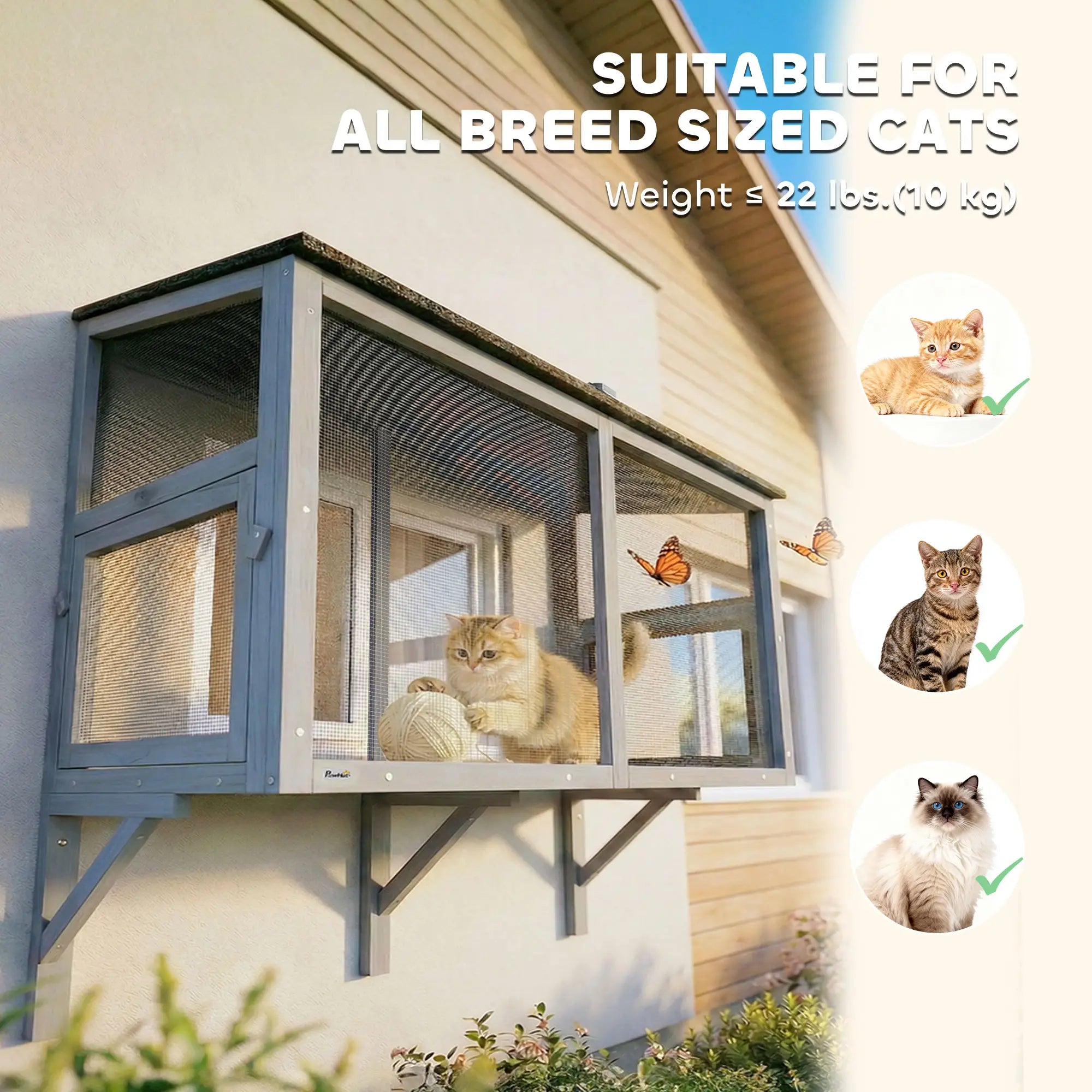 Outdoor Cat Enclosure, Expandable Wooden Cat House, 51.2