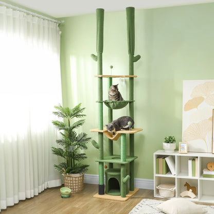 89"-100" Cat Tree Tower for Large Cats, Scratching Posts, Grooming Brush, Green Floor to Ceiling Cat Trees at Gallery Canada