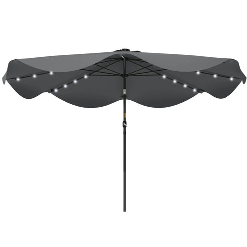 Solar Patio Umbrella with LED, Tilt, Crank, 10 x 10 ft, Dark Grey