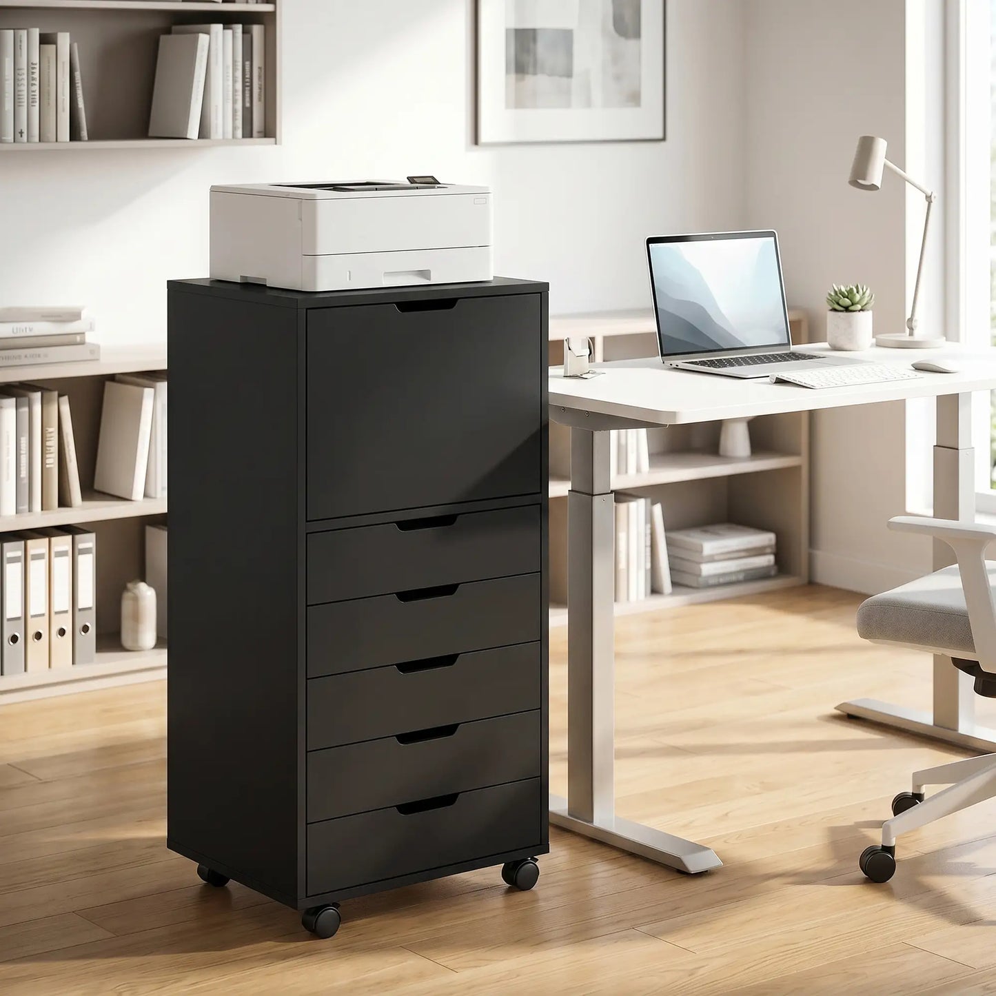 Mobile File Cabinet With 5 Drawers, Black, Black
