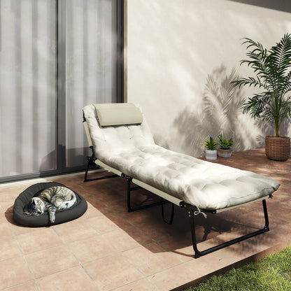 Folding Lounge Chair, 4-Level Reclining Back, Cushion, Beige Lounger Chairs at Gallery Canada